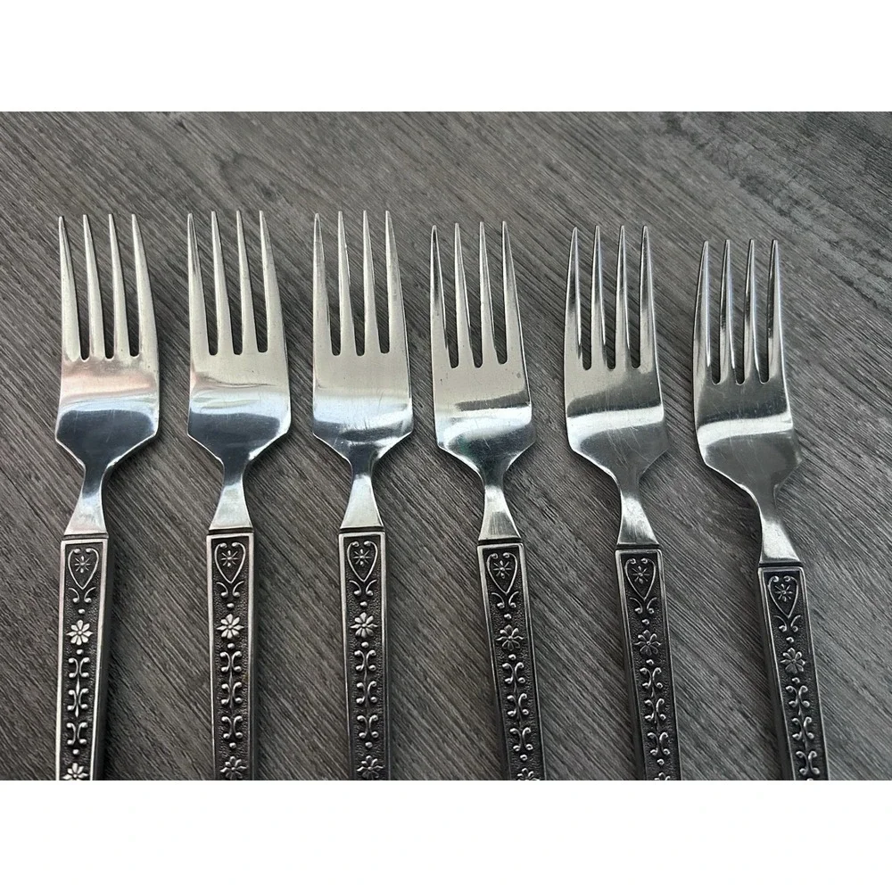 Vintage MCM‎ United Silver Cordova Salad Forks Stainless Steel Japan Set of 6